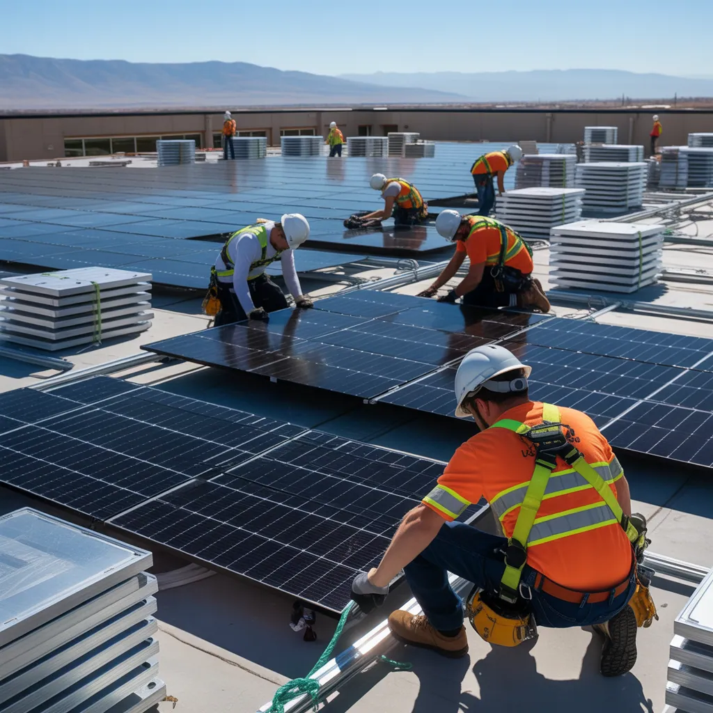 Peak to Peak Roofing crew completing solar panel installers in Denver