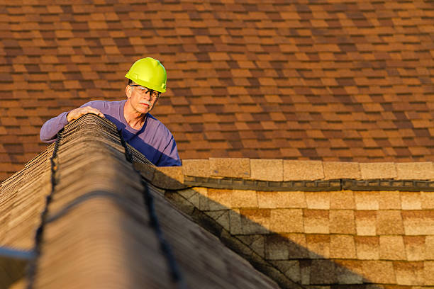 Home inspector examines architectural, asphalt shingled roof
