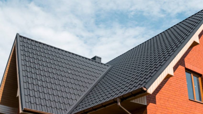 Modern roof covered with tile effect PVC coated brown metal roof sheets